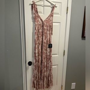 Lulus Pink & Cream Tie Shoulder Maxi Dress
